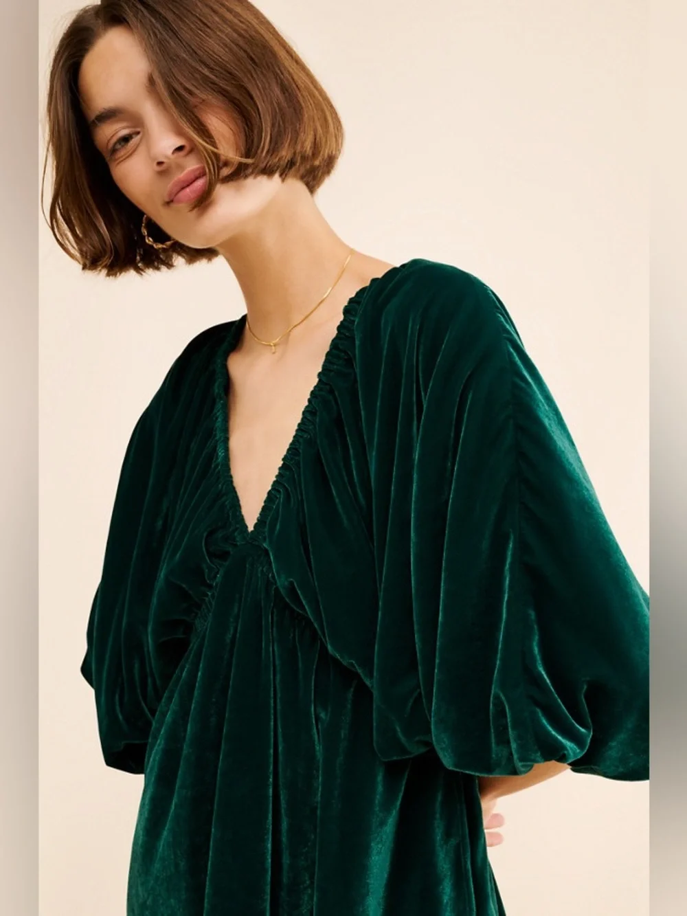 Free People Portia Velvet Mini Dress Emerald Green